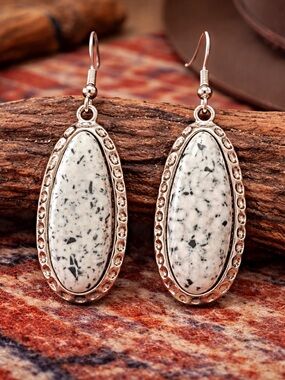 Paparazzi Cookies and Cream Terrazzo Earrings Silver Tone 1.5”